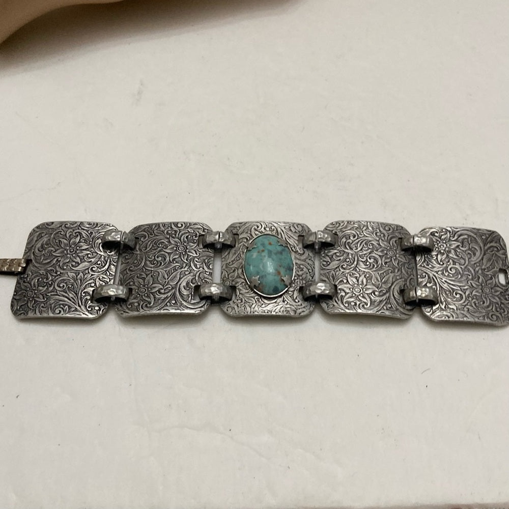 Vintage, 1940s Engraved and Hammered Aluminum Bracelet 7.5in x 1.5in