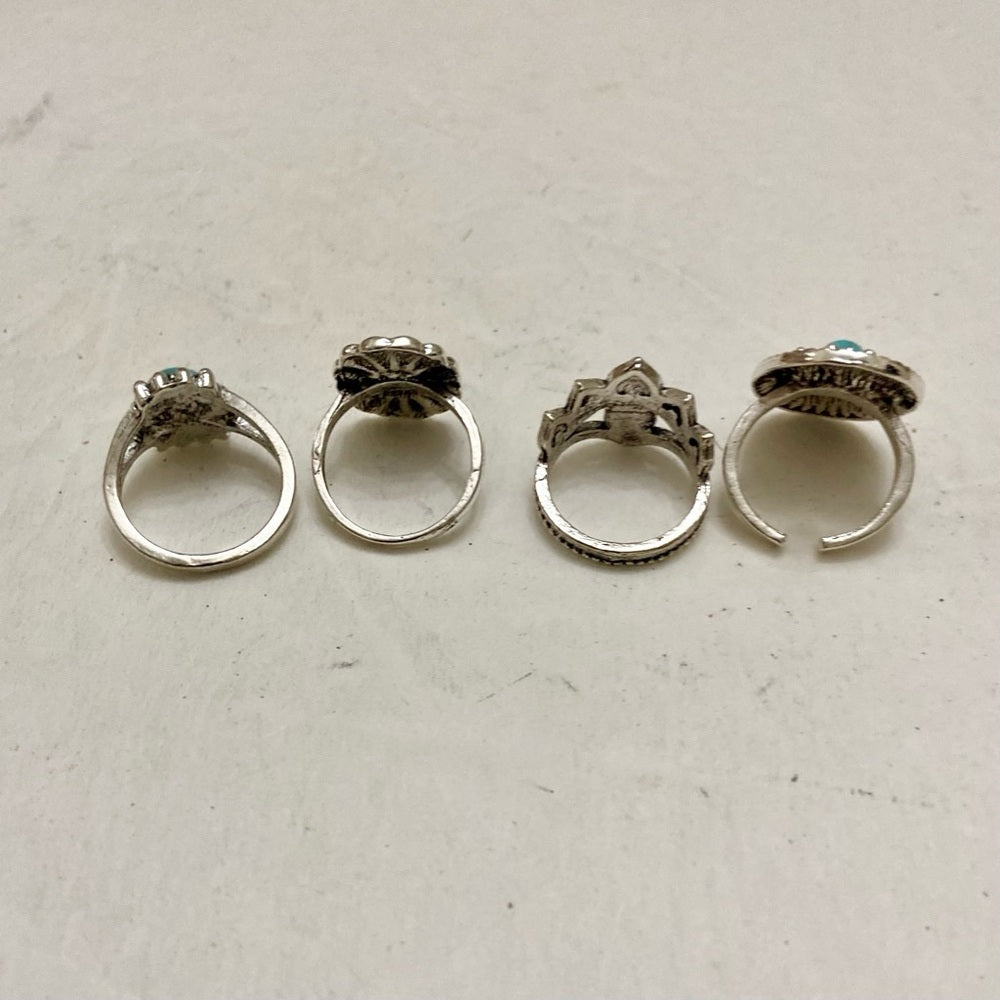 Vintage, 4pc Silver Tone- Faux Turquoise Rings (G)
