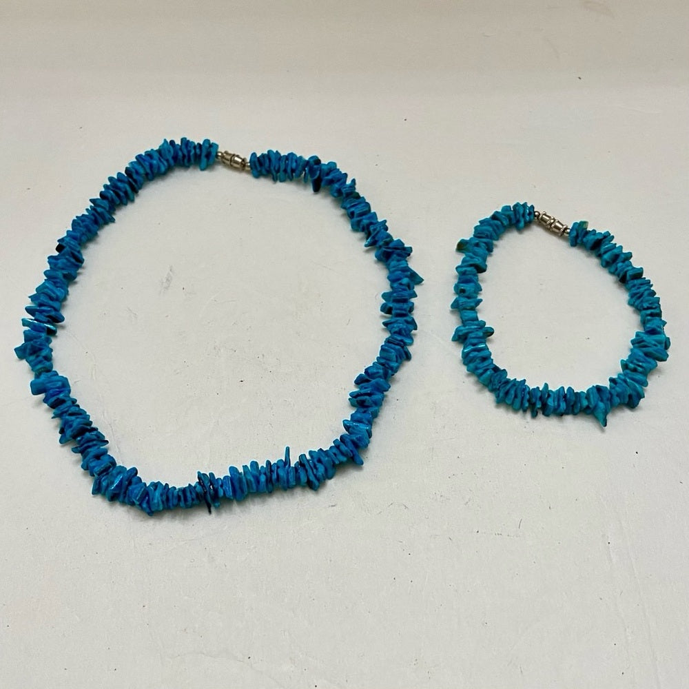 Turquoise Chips Beads 18in Necklace and 9in Bracelet