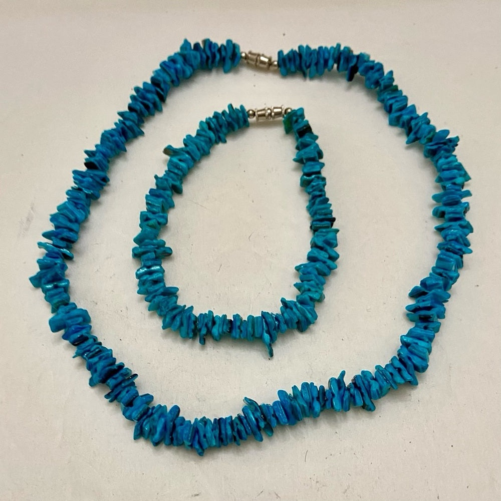 Turquoise Chips Beads 18in Necklace and 9in Bracelet
