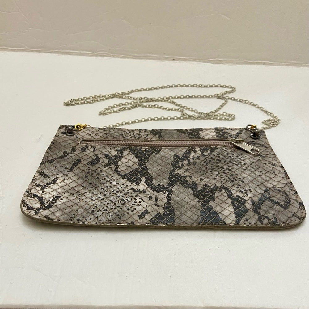 Vintage Black, Gray and White Faux Snakeskin Leather-Crossbody Bag
