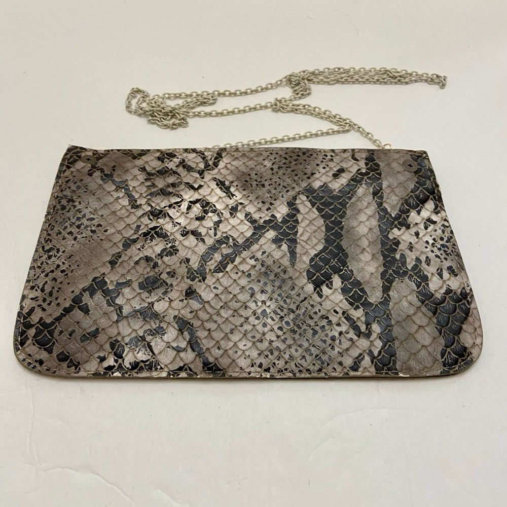 Vintage Black, Gray and White Faux Snakeskin Leather-Crossbody Bag