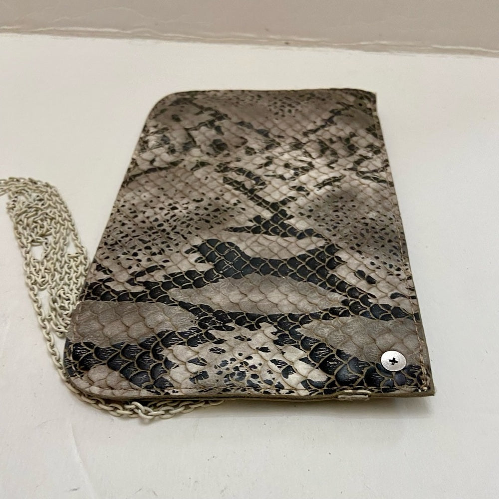 Vintage Black, Gray and White Faux Snakeskin Leather-Crossbody Bag
