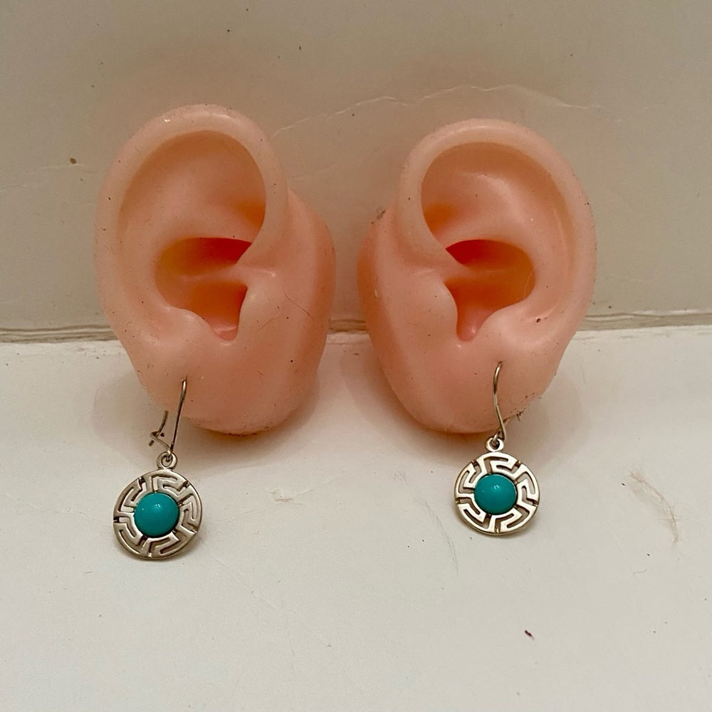 Vintage 1940s -925 Silver with Turquoise Dangling Earrings