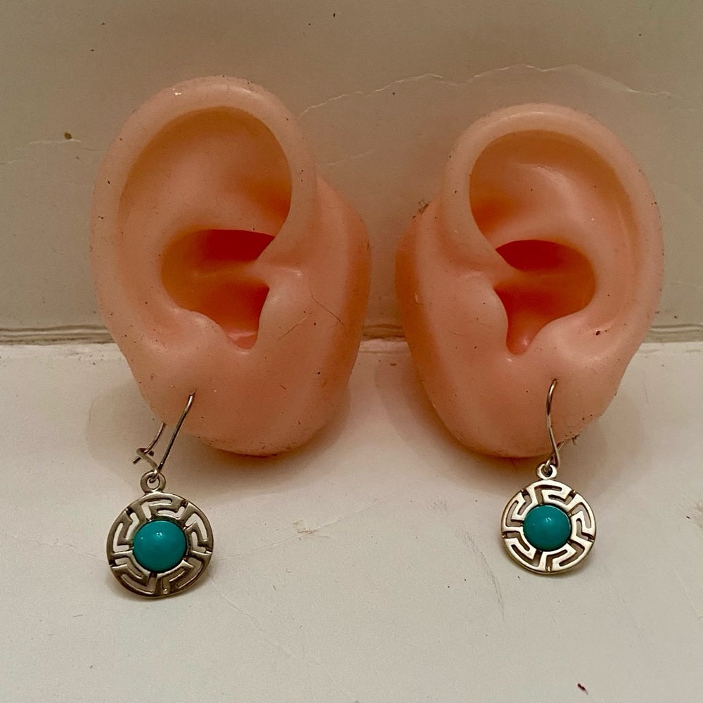Vintage 1940s -925 Silver with Turquoise Dangling Earrings