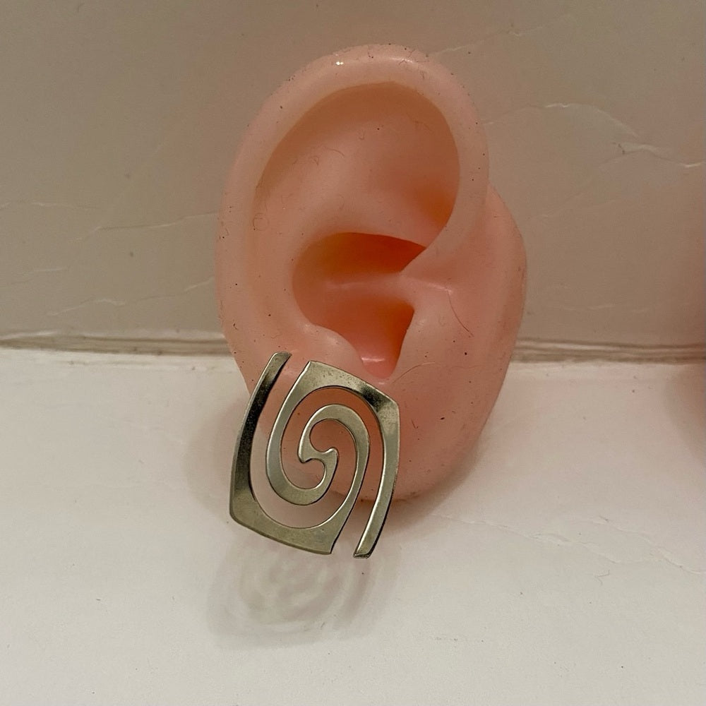 Vintage Silver Tone Abstract Pierced Earrings