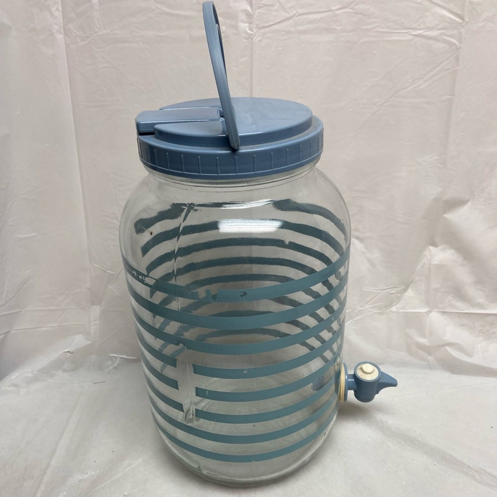 Vintage, Blue Glass Juice Jug- Dispenser. 10.5inH x 6in D