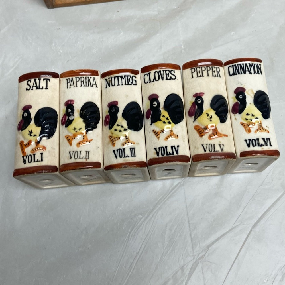 Vintage, Rare, Japan, 7-pc Turkey Shaker Set with Wooden Rack