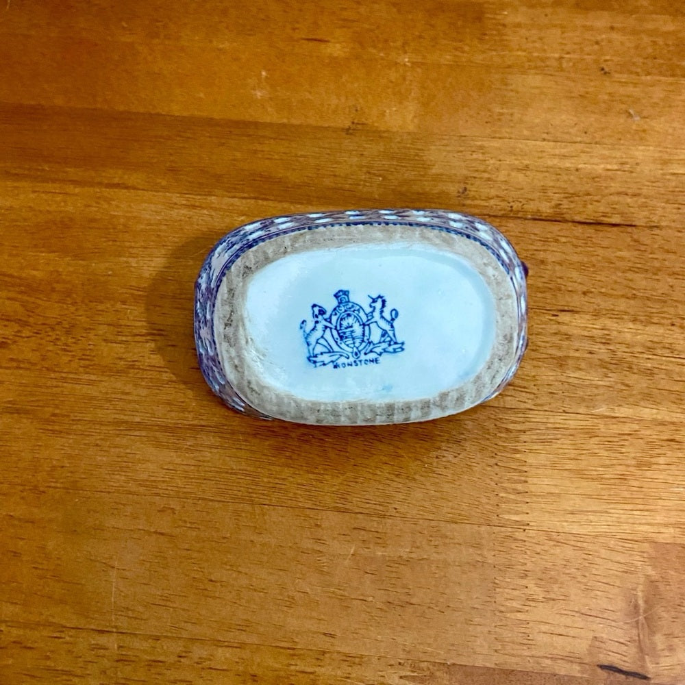 Variant Blue Willow Small Ironstone Twin Handled Trinket or Vanity Basket