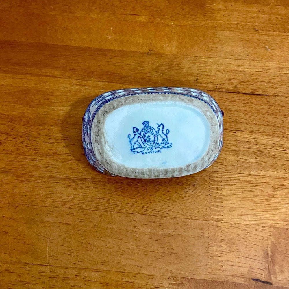 Variant Blue Willow Small Ironstone Twin Handled Trinket or Vanity Basket