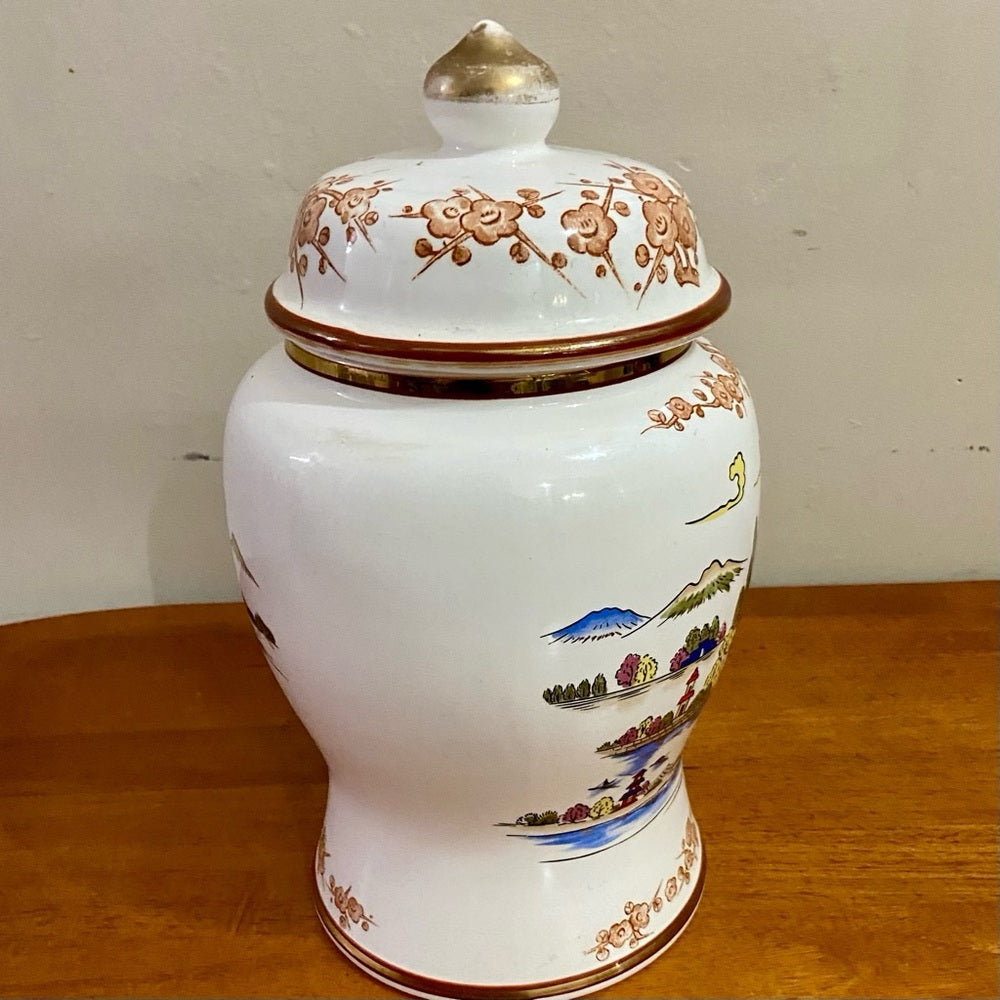 Vintage, Variant Polychrome Willow Large, Temple Jar or Urn 13in H x 7.5in D