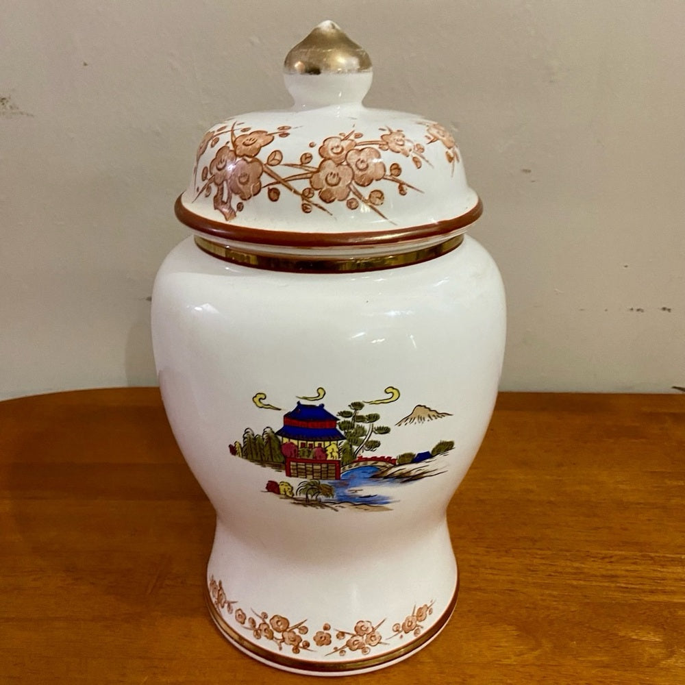 Vintage, Variant Polychrome Willow Large, Temple Jar or Urn 13in H x 7.5in D