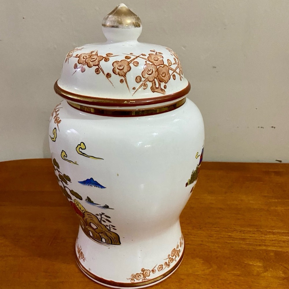 Vintage, Variant Polychrome Willow Large, Temple Jar or Urn 13in H x 7.5in D