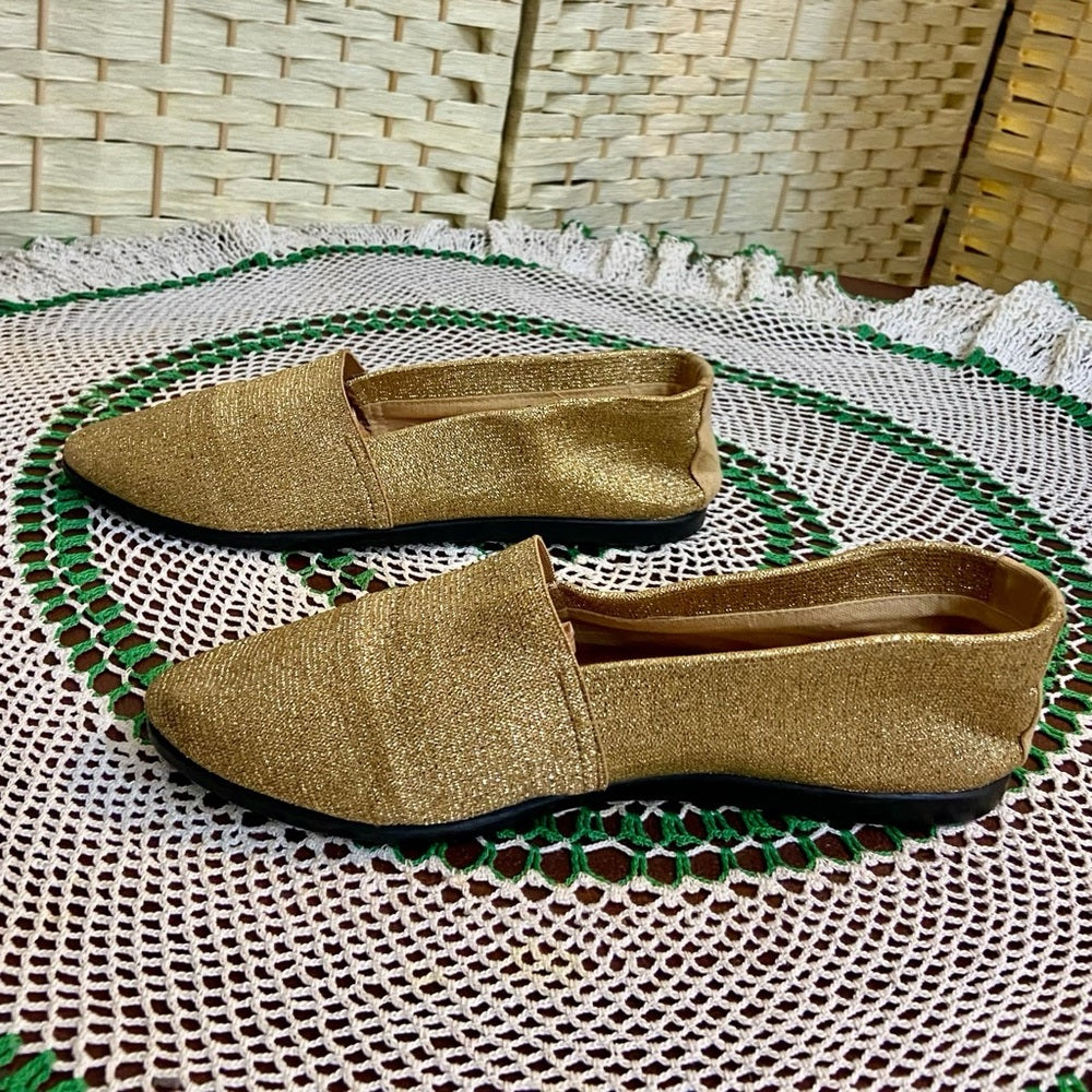 Cosmic, Vintage Gold Slip On Flats -Loafers Size-8
