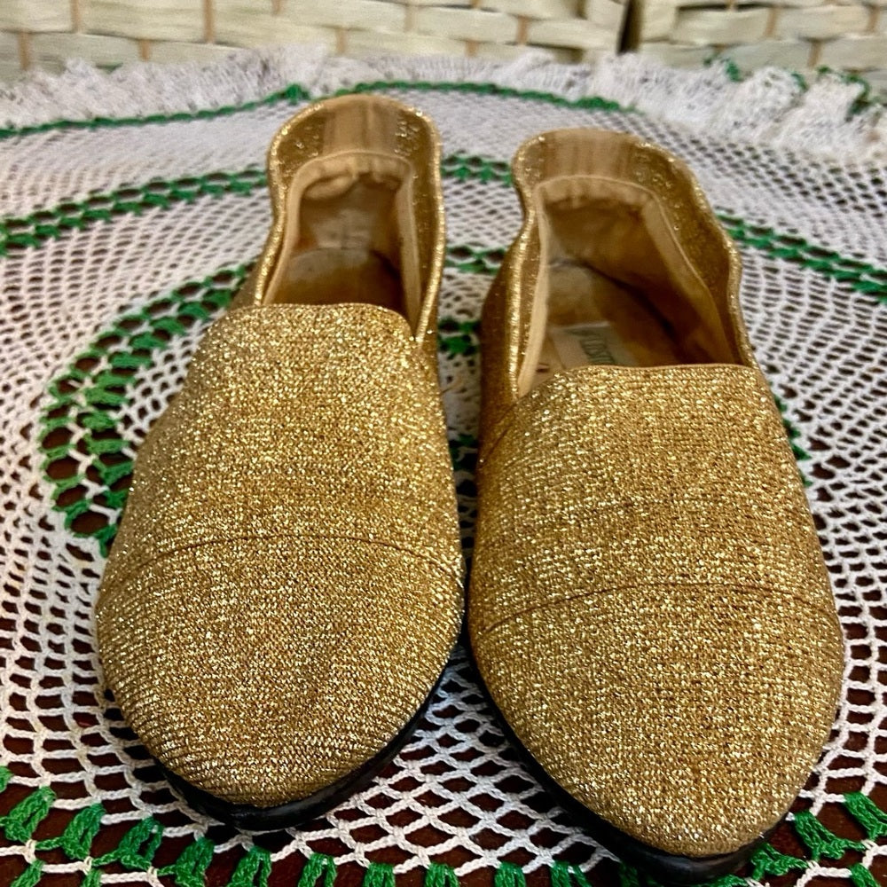 Cosmic, Vintage Gold Slip On Flats -Loafers Size-8