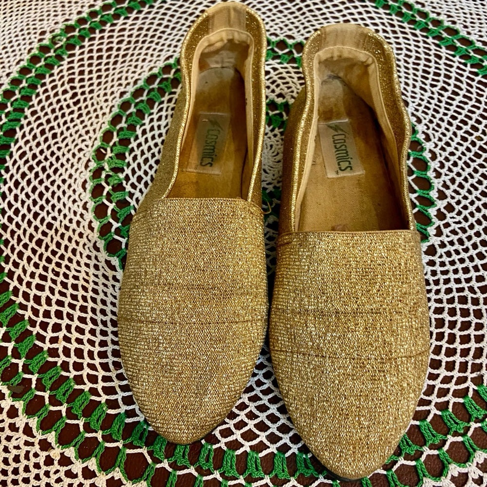 Cosmic, Vintage Gold Slip On Flats -Loafers Size-8