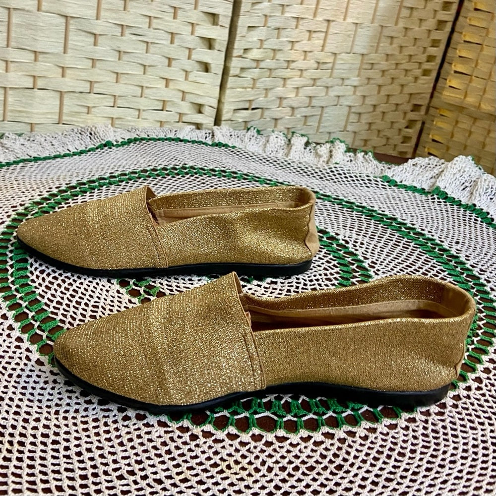 Cosmic, Vintage Gold Slip On Flats -Loafers Size-8