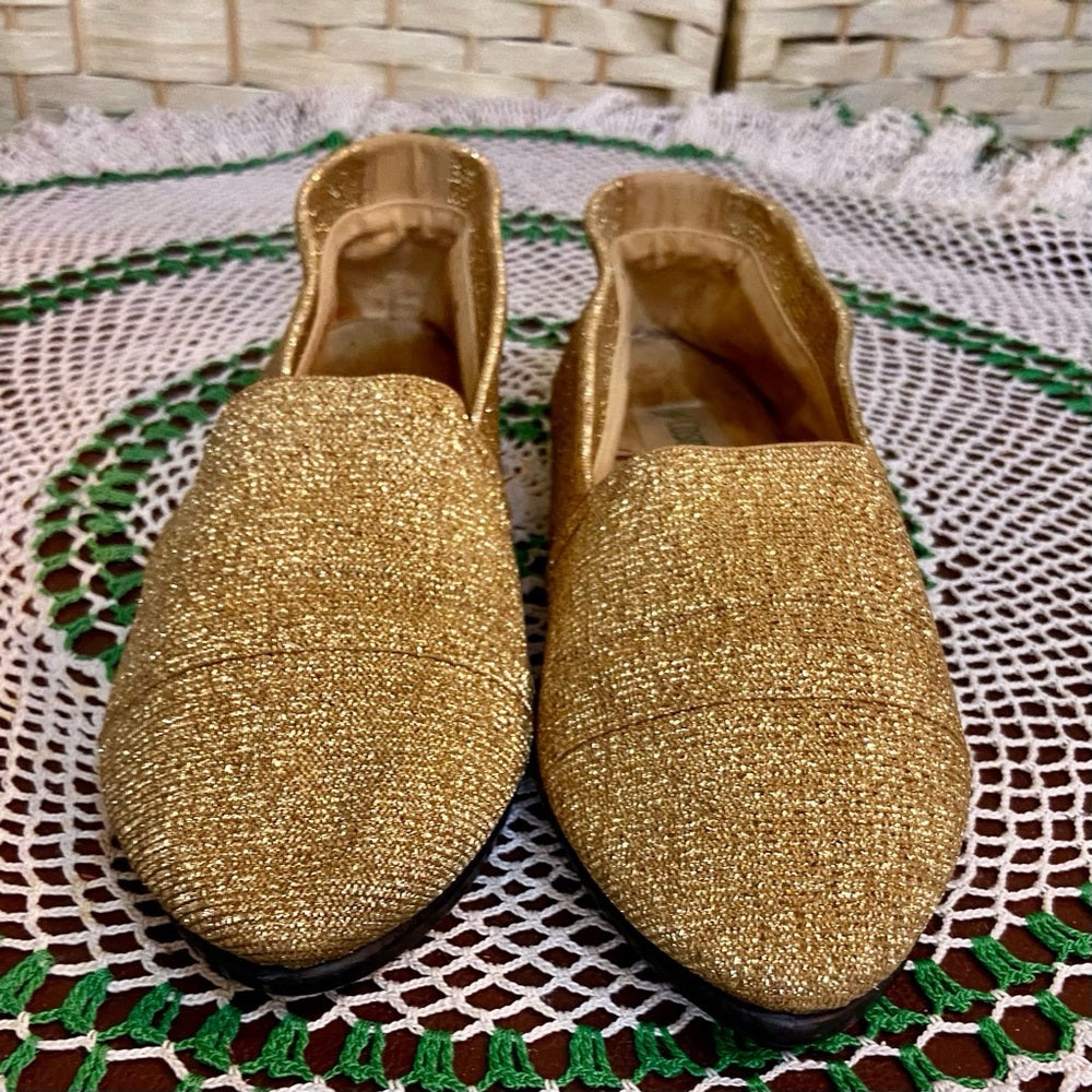 Cosmic, Vintage Gold Slip On Flats -Loafers Size-8