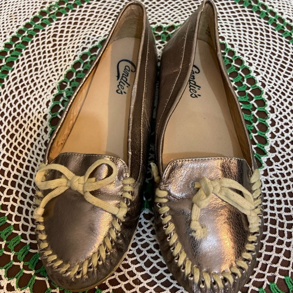 Candies Metallic Gold Slip On Flats -Loafers-Moccasin Size-8.5