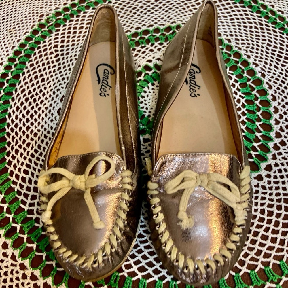 Candies Metallic Gold Slip On Flats -Loafers-Moccasin Size-8.5