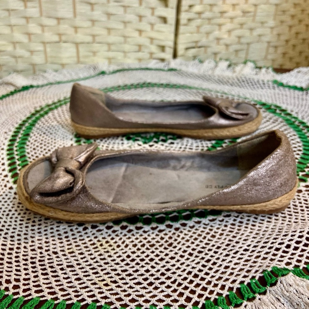Mossimo Metallic Gold-Silver Open Toe Bow Flat Shoes-Loafers