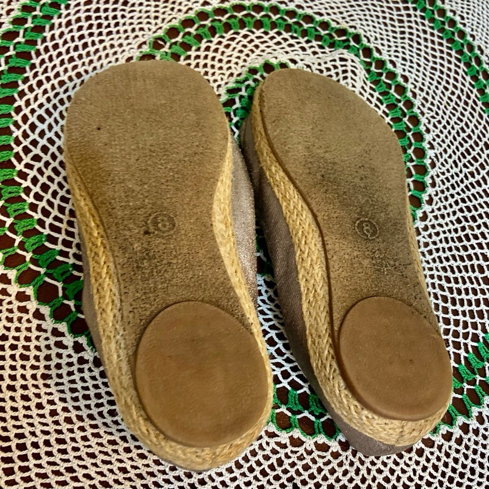 Mossimo Metallic Gold-Silver Open Toe Bow Flat Shoes-Loafers