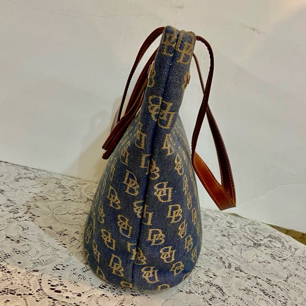 Dooney & Bourke Monogram Denim Canvas Shoulder Bag 12inch L x 10.5in H x 5.5in W