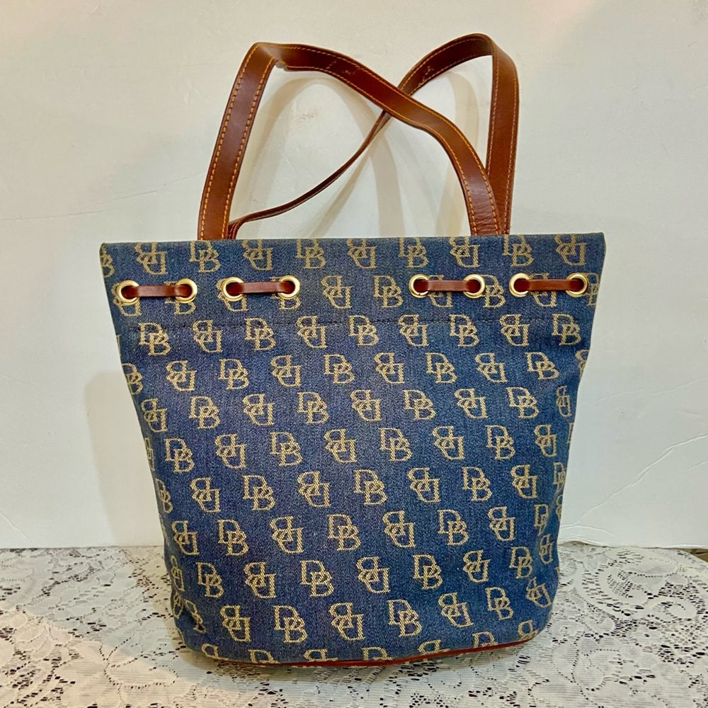 Dooney & Bourke Monogram Denim Canvas Shoulder Bag 12inch L x 10.5in H x 5.5in W