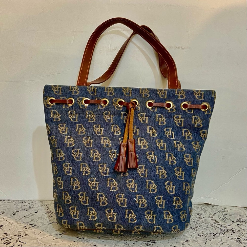 Dooney & Bourke Monogram Denim Canvas Shoulder Bag 12inch L x 10.5in H x 5.5in W
