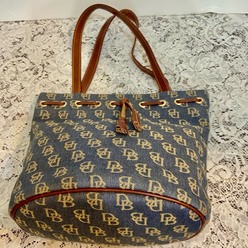 Dooney & Bourke Monogram Denim Canvas Shoulder Bag 12inch L x 10.5in H x 5.5in W