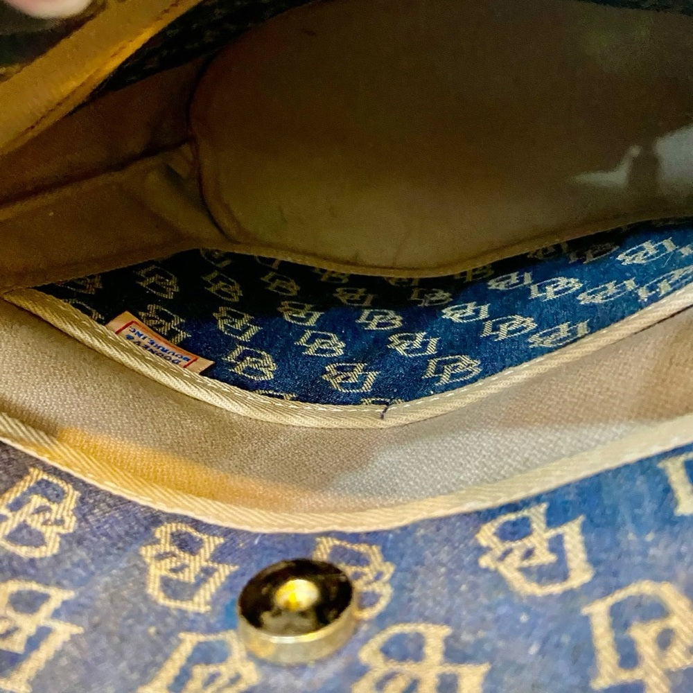 Dooney & Bourke Monogram Denim Canvas Shoulder Bag 12inch L x 10.5in H x 5.5in W