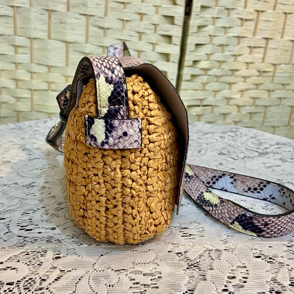 Vince Camuto ReptileLeather and Straw Crossbody 9in L x 6in H x 2in W