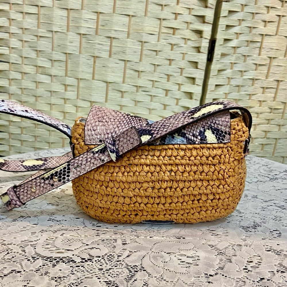 Vince Camuto ReptileLeather and Straw Crossbody 9in L x 6in H x 2in W