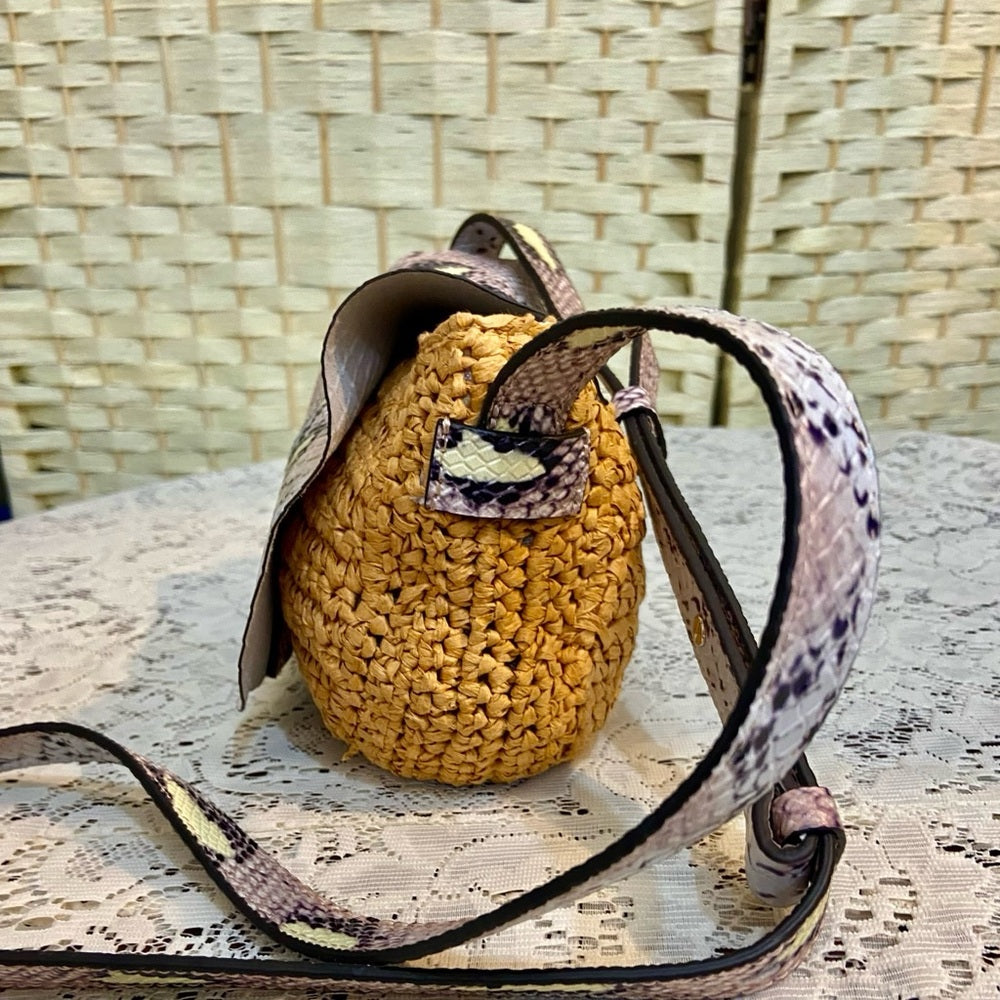 Vince Camuto ReptileLeather and Straw Crossbody 9in L x 6in H x 2in W