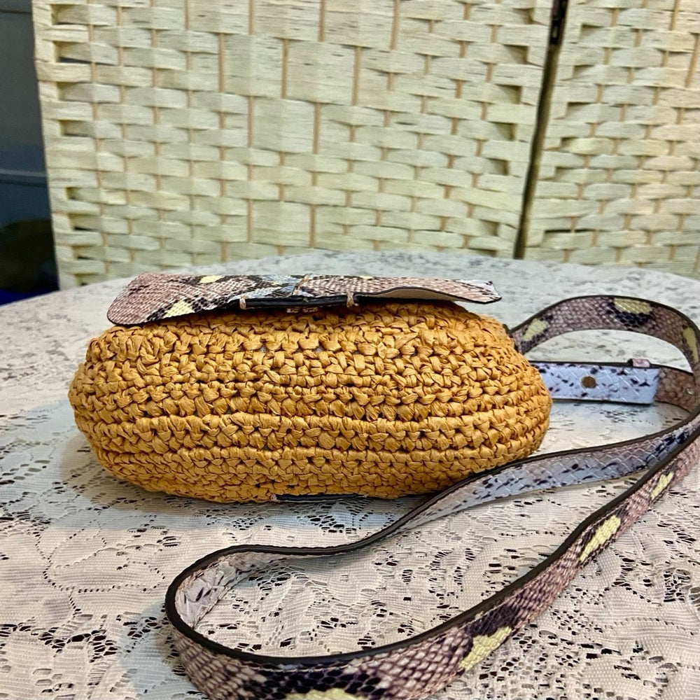 Vince Camuto ReptileLeather and Straw Crossbody 9in L x 6in H x 2in W