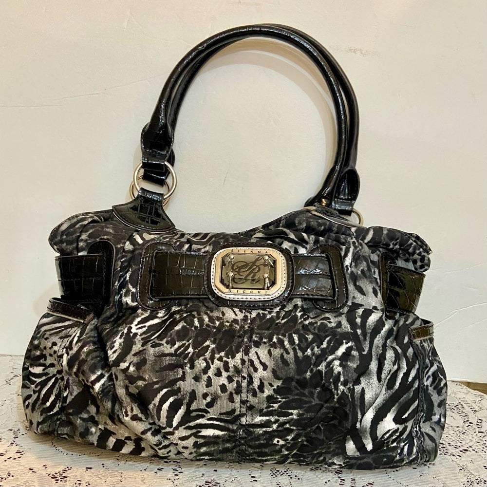 Sienna Ricchi (SR) Black- Gray Zebra Handbag 13.5in L x 10.5in H, x 4.5in W
