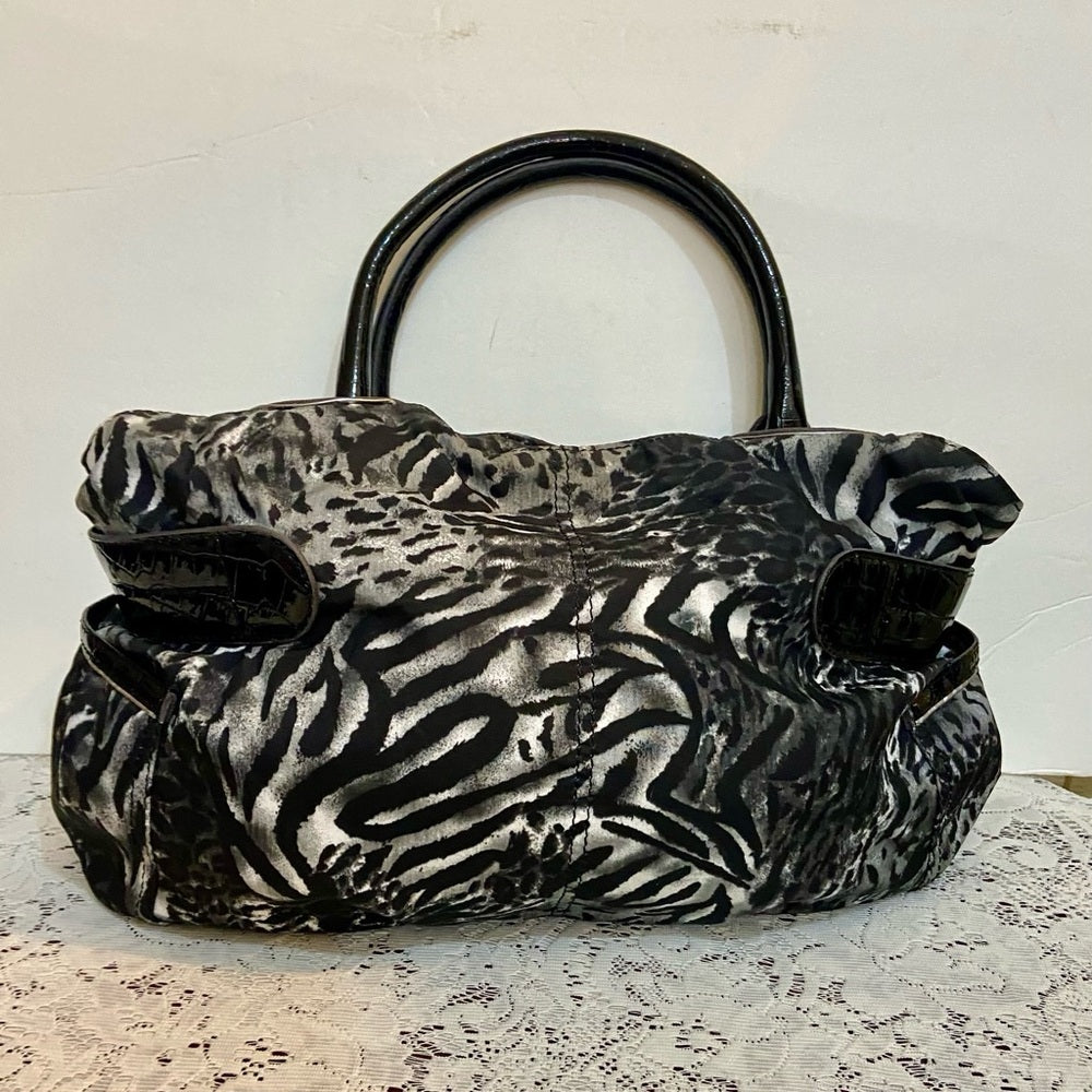 Sienna Ricchi (SR) Black- Gray Zebra Handbag 13.5in L x 10.5in H, x 4.5in W