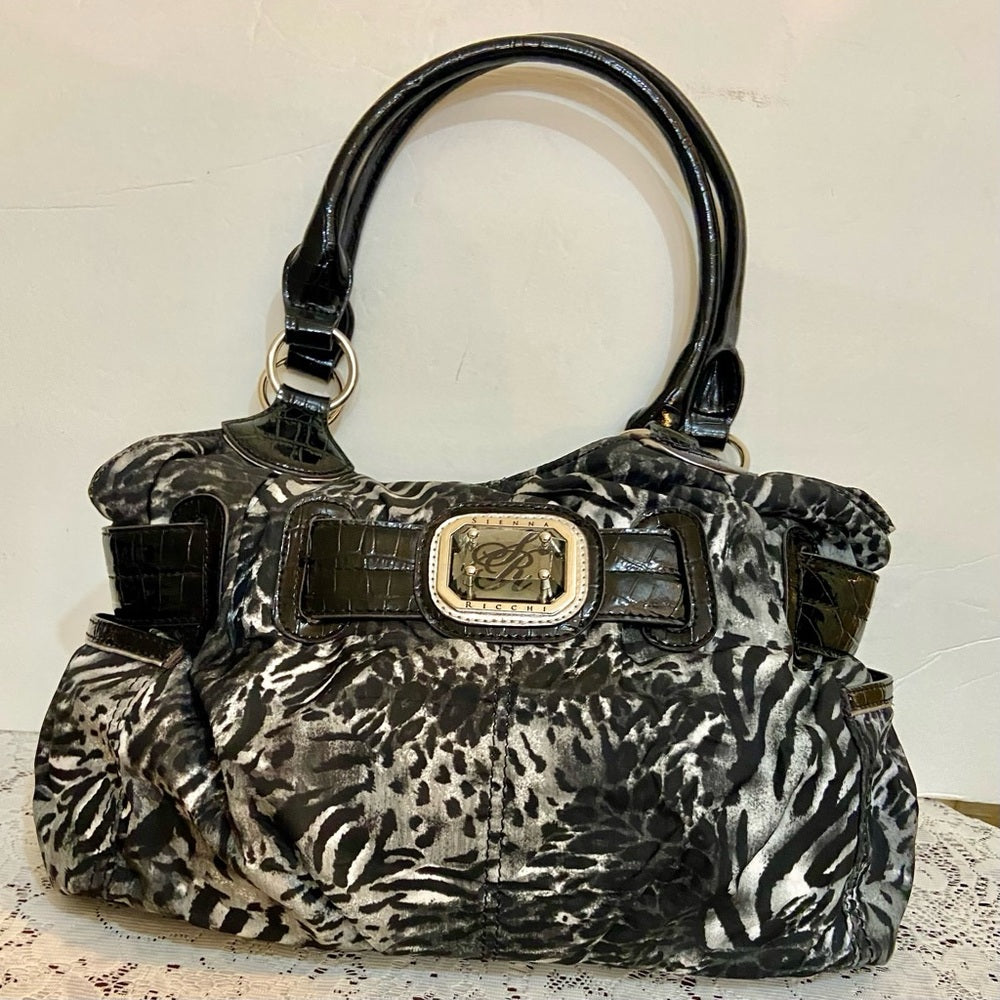 Sienna Ricchi (SR) Black- Gray Zebra Handbag 13.5in L x 10.5in H, x 4.5in W