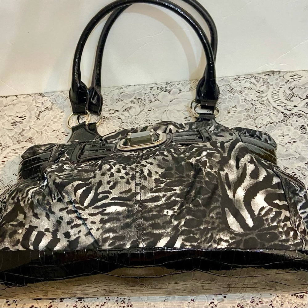 Sienna Ricchi (SR) Black- Gray Zebra Handbag 13.5in L x 10.5in H, x 4.5in W