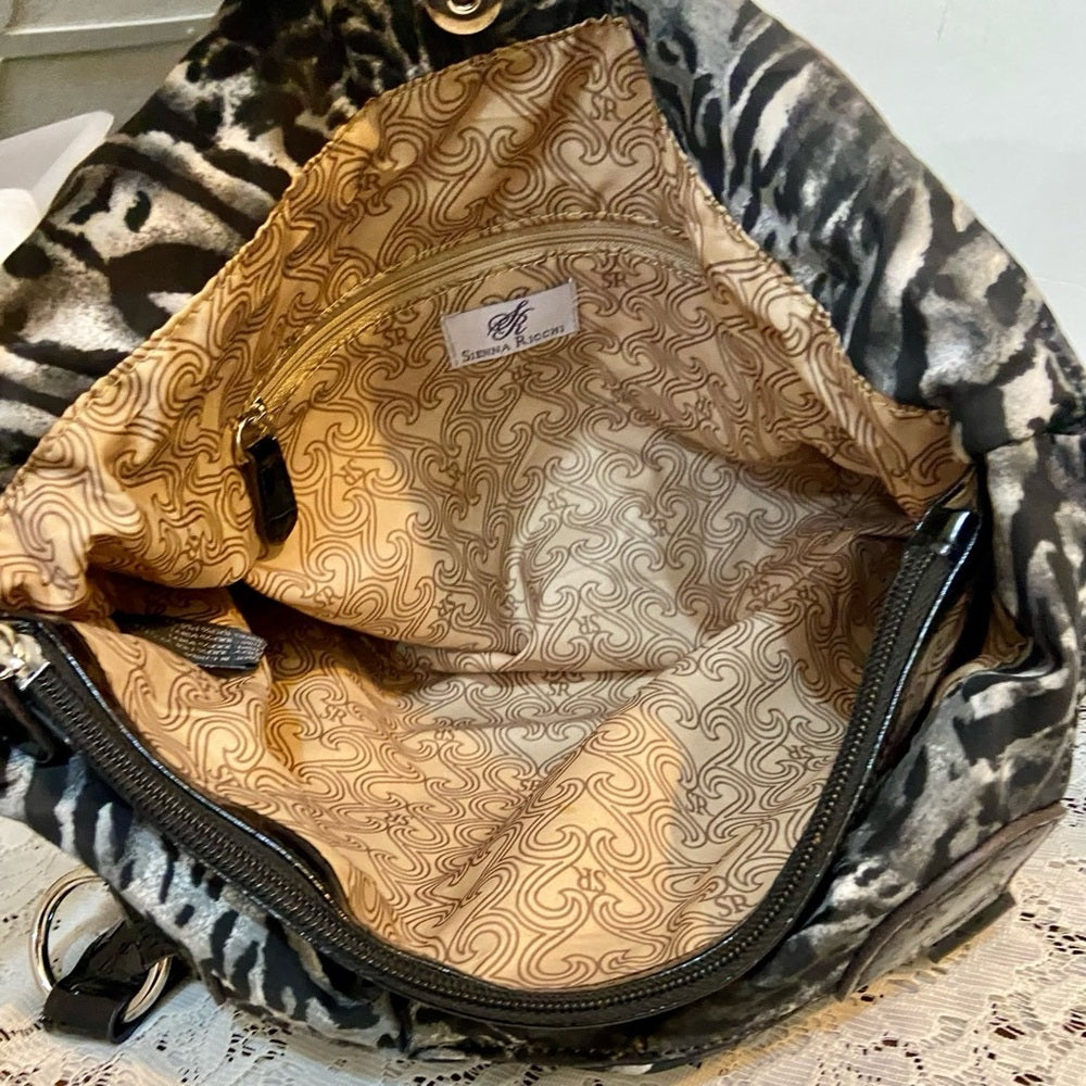 Sienna Ricchi (SR) Black- Gray Zebra Handbag 13.5in L x 10.5in H, x 4.5in W
