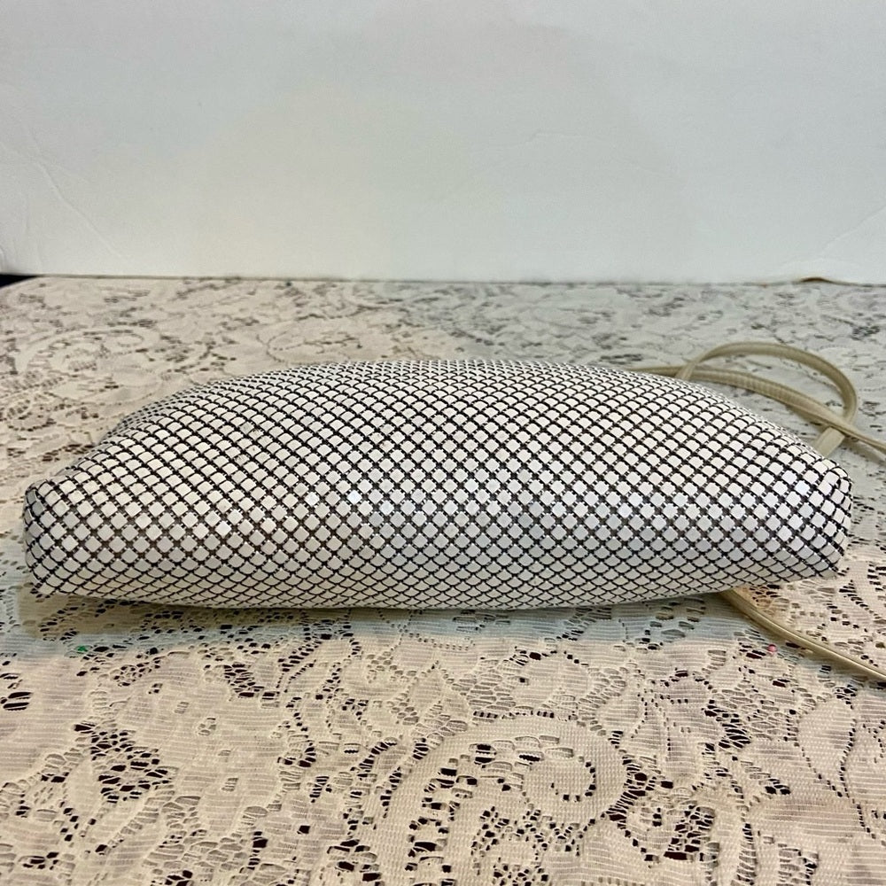 Vintage, Whiting and Davis White Mesh Crossbody Bag 10in L x 6in H, x 1in