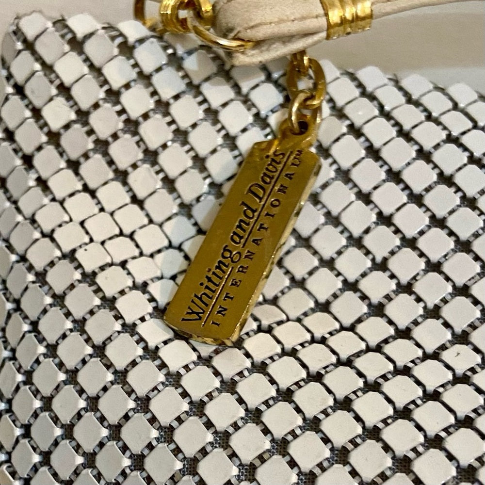 Vintage, Whiting and Davis White Mesh Crossbody Bag 10in L x 6in H, x 1in