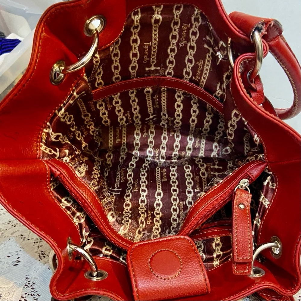 Tiganello Red Leather Handbag- Shoulder Bag 16in x 11in x 5.5in