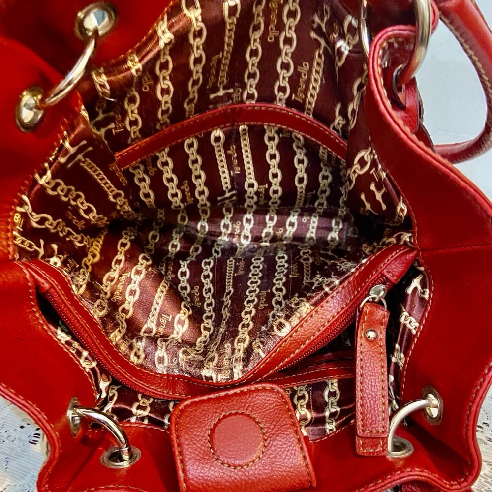 Tiganello Red Leather Handbag- Shoulder Bag 16in x 11in x 5.5in