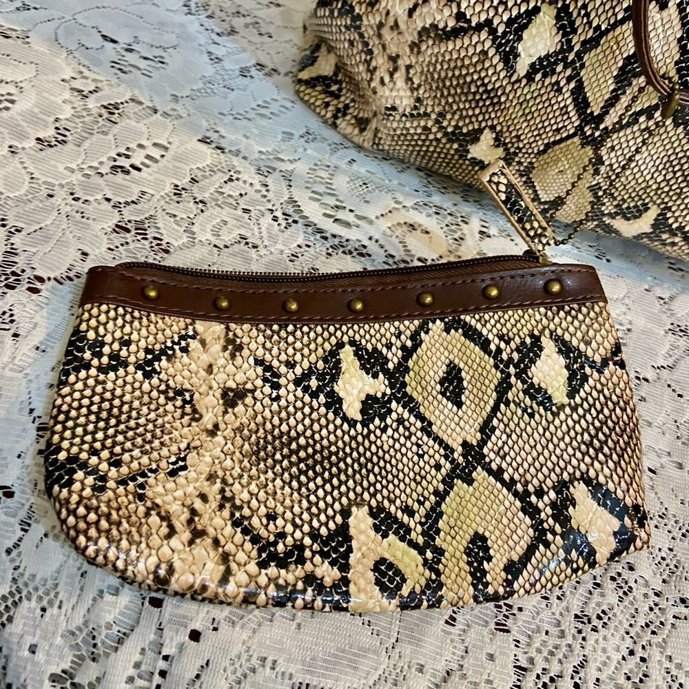 DSW 2-pc Faux Snakeskin Tote/ Weekender Bag with Coin-Key Wallet 15.5inx13inx4.5