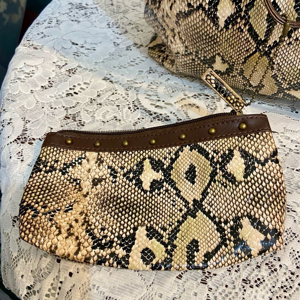 DSW 2-pc Faux Snakeskin Tote/ Weekender Bag with Coin-Key Wallet 15.5inx13inx4.5