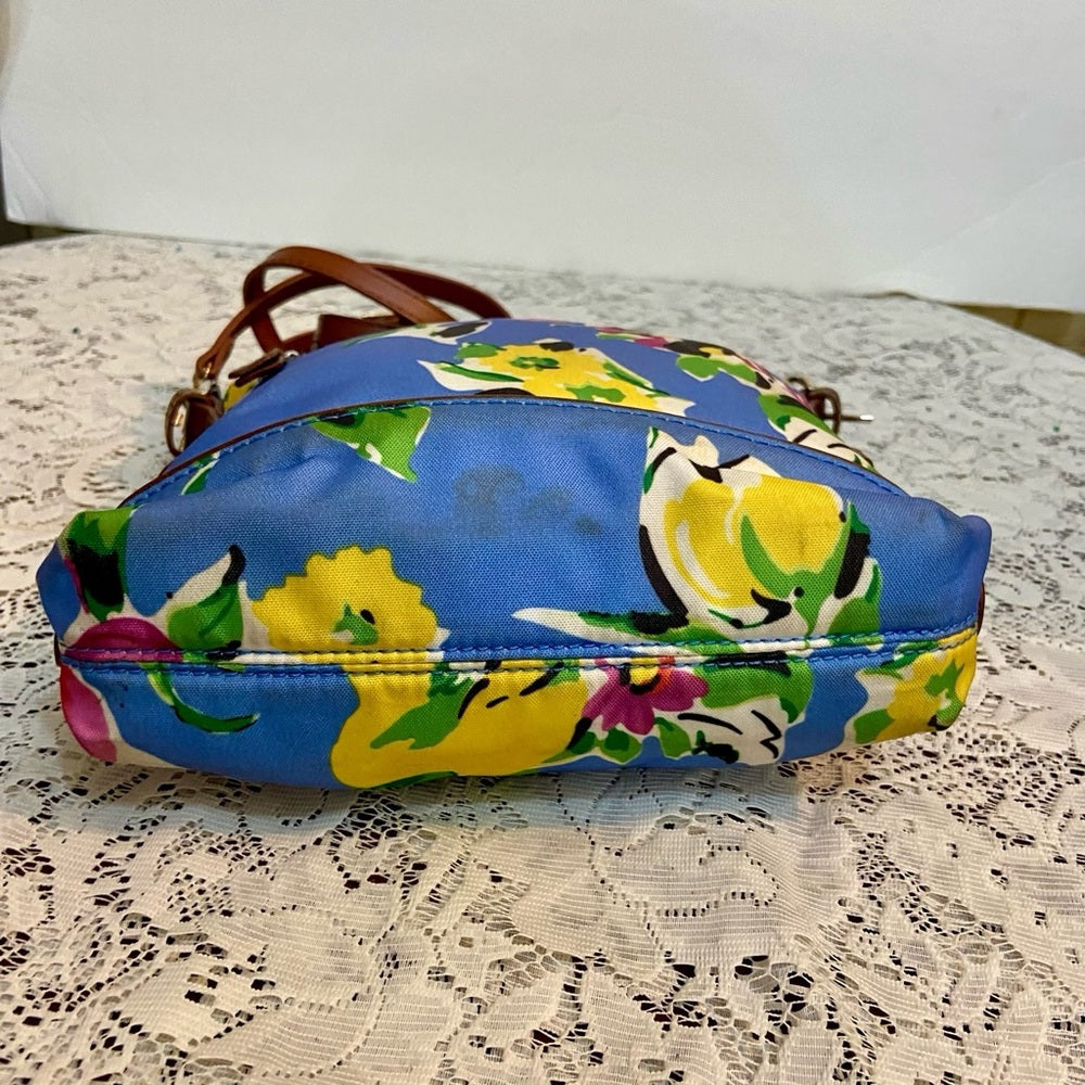 Chaps Blue Floral Crossbody Bag ( 8in x 7in x 2.5in)