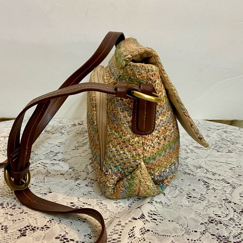 Rosetti Multicolor Crossbody Bag with Brown Leather Trim and Strap