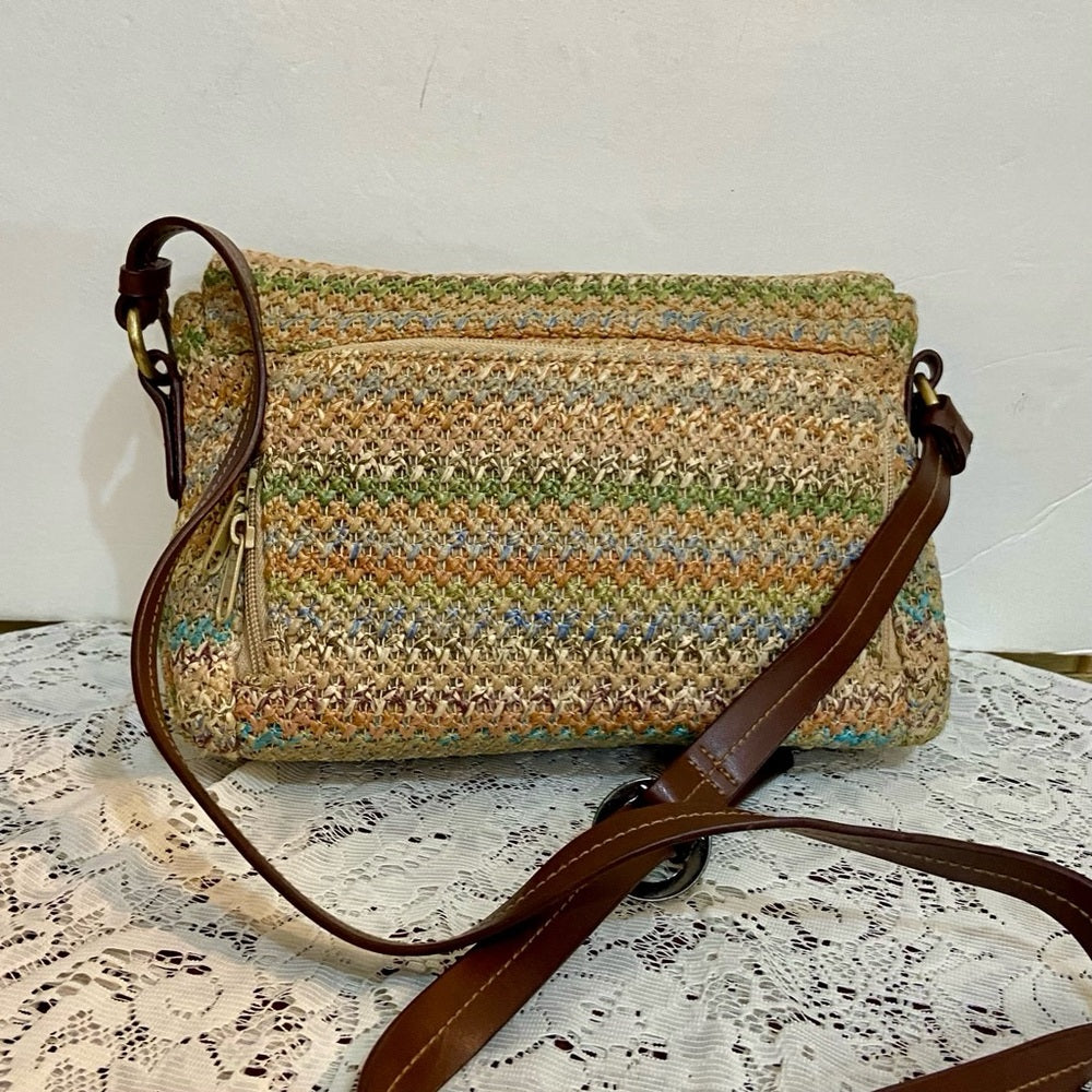 Rosetti Multicolor Crossbody Bag with Brown Leather Trim and Strap