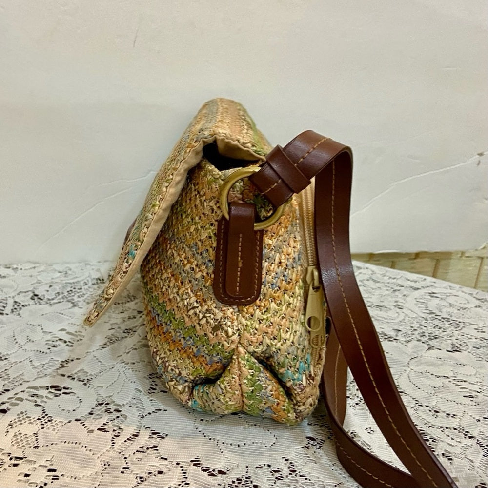 Rosetti Multicolor Crossbody Bag with Brown Leather Trim and Strap